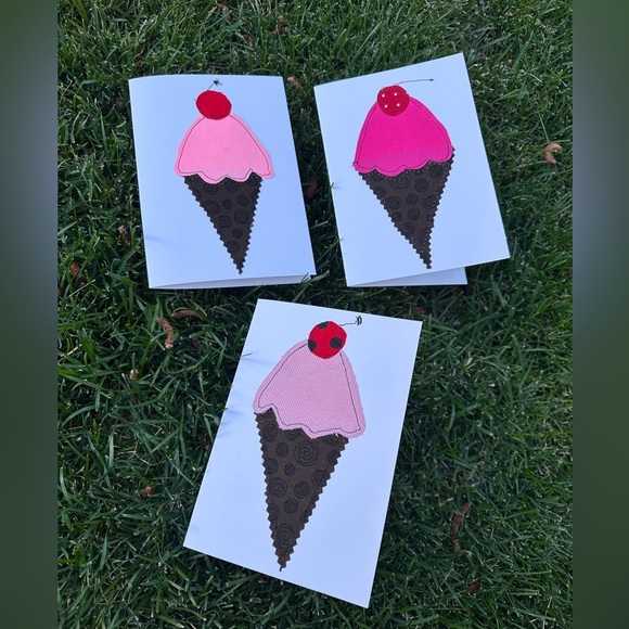 Ice Cream Cone Cards Set - Pink and Brown set of three - Picture 1 of 4
